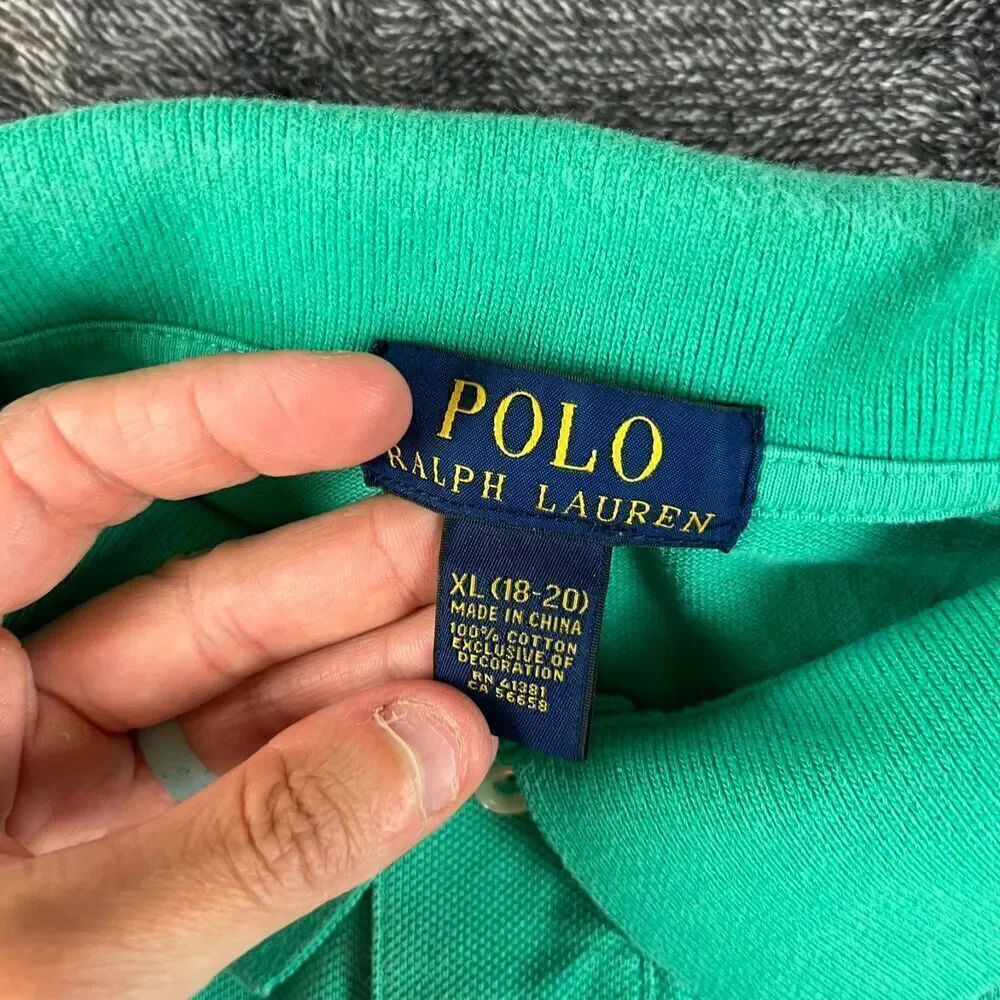 Polo Ralph Lauren Boys XL (18-20) Green Polo Short Sleeve Orange Pony